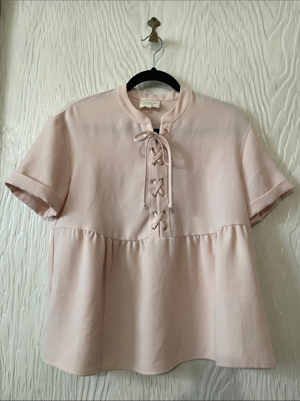 Sezane Light Pink Lace-Up Peplum Top